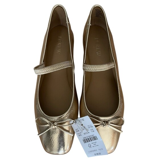 J.Crew Factory Mary Jane Ballet Flats Metallic Gold Bow Straps 7M NEW - Picture 4 of 14
